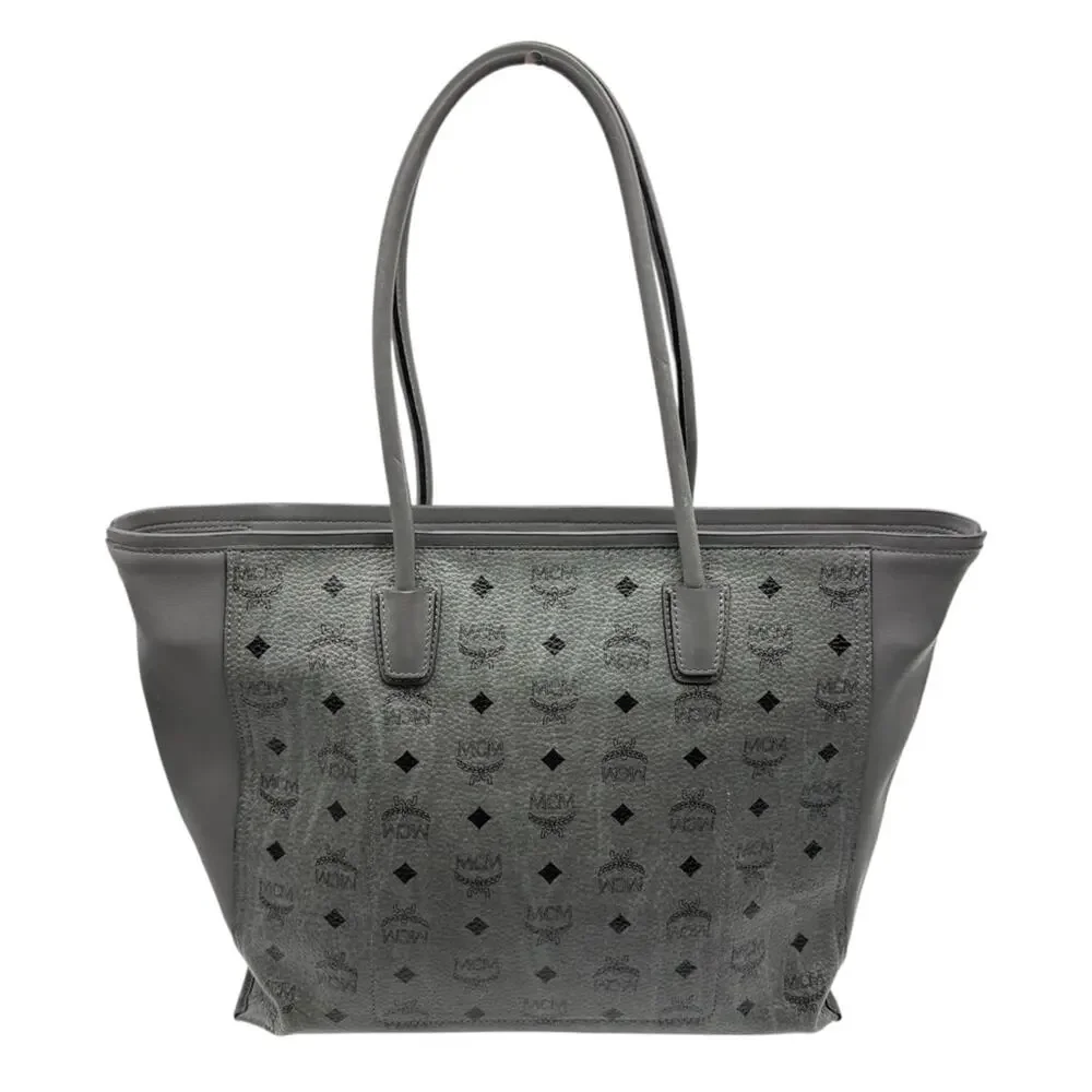 MCM Monogram Visetos Top Zip Shopper Tote Grey - Picture 2 of 16